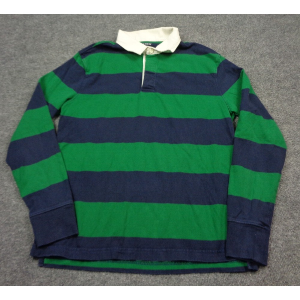 Vintage J.Crew Rugby Shirt Mens M Navy Green Striped Long Sleeve Preppy Polo - Picture 1 of 10